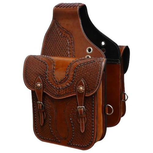(image for) Tooled Leather Saddle Bag with Antiqued Copper Conchos